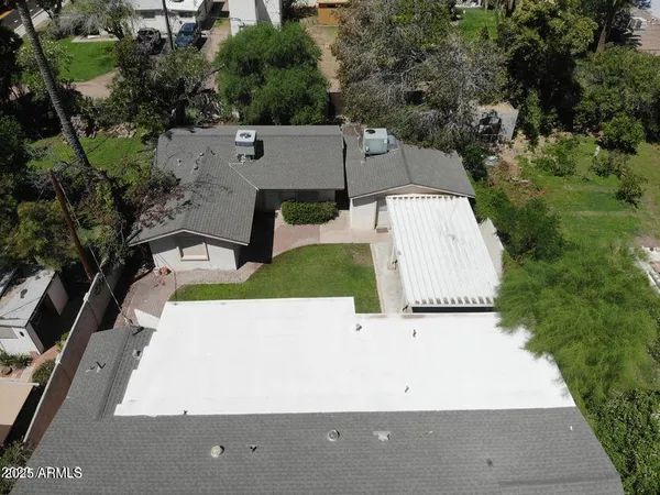 an aerial view of a house