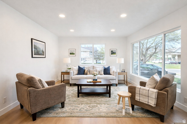 266 700 West Provo, UT 84601 - Photo 2 of 18 Living area featuring light wood-style floors and recessed lighting