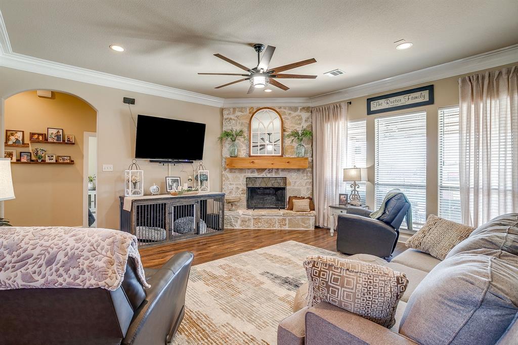 9409 County Road 915 Godley, TX 76044 - Photo 11 of 40 a living room with fireplace furniture and a flat screen tv