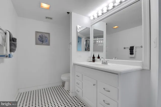 a bathroom with a sink a toilet and a mirror