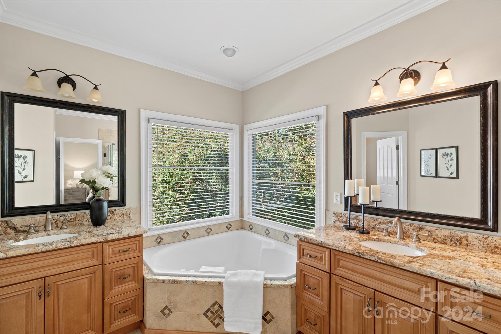 3417 Rhett Butler Place Charlotte, NC 28270 - Photo 30 of 48 a bathroom with a granite countertop sink mirror and a bathtub