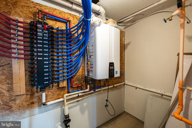 a view of a balcony with wooden floor