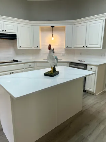 a kitchen with a sink a stove and cabinets