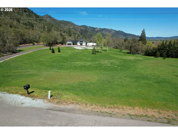 a view of grassy field with mountain