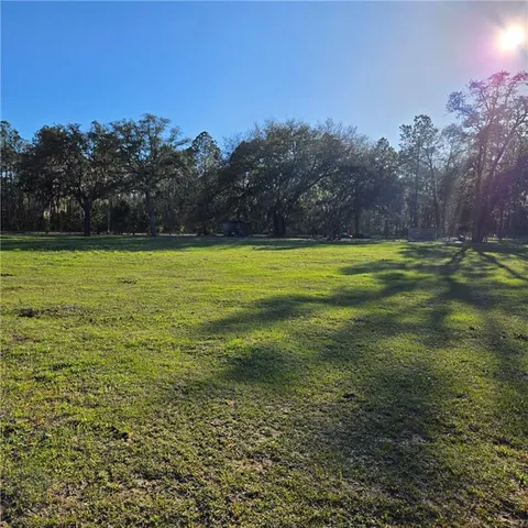 a view of a field of grass and trees