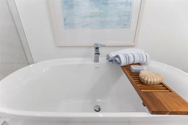a bathroom with a bathtub