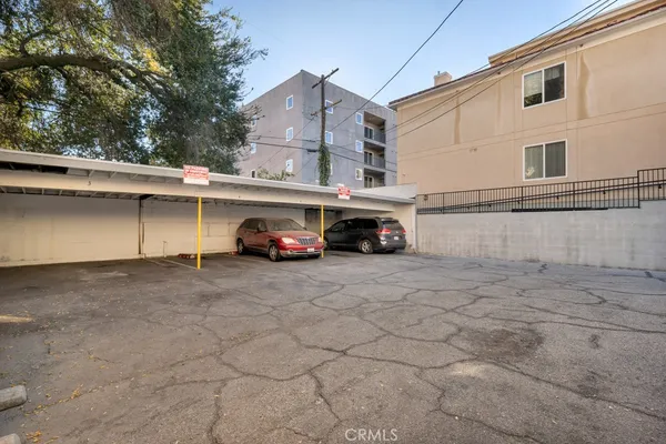 a view of a car parked in garage