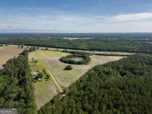 a view of a green field with lots of bushes