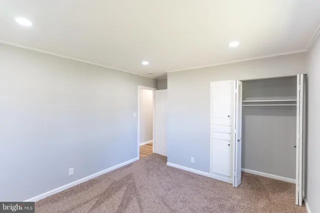 a view of a big room with closet and windows