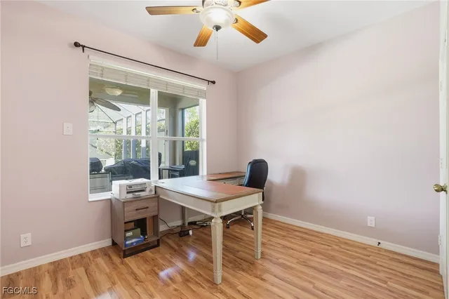 a workspace with wooden floor
