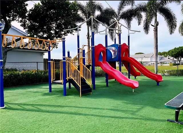 a view of a park with slide