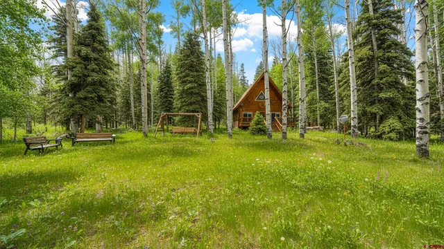 a backyard of a house with yard and trampoline