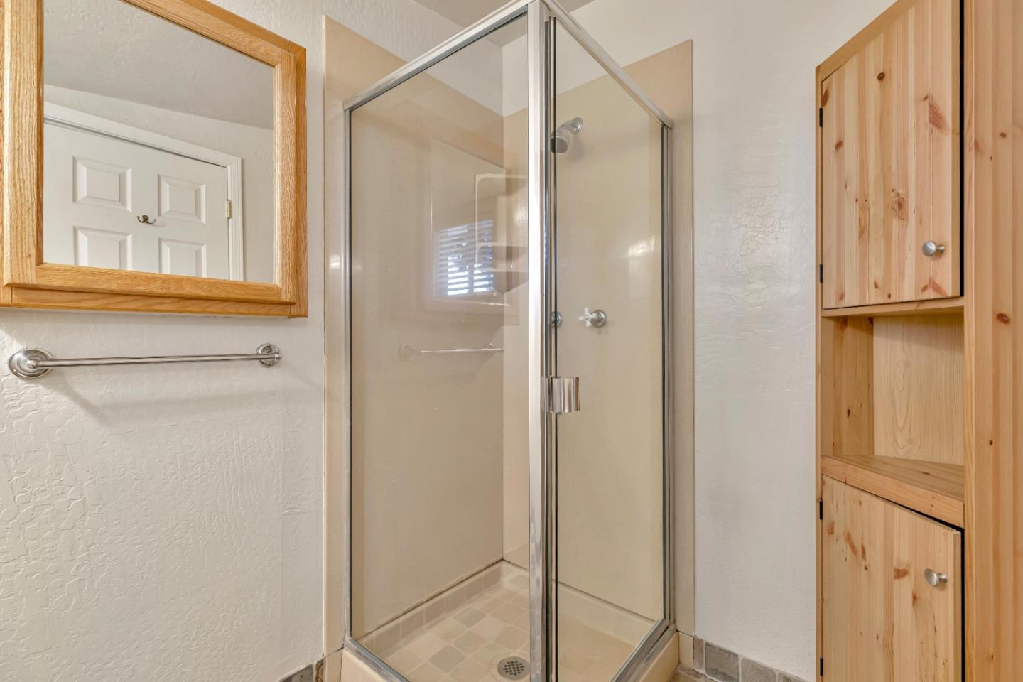 22820 San Juan Road Cupertino, CA 95014 - Photo 80 of 100 a bathroom with a mirror and a shower