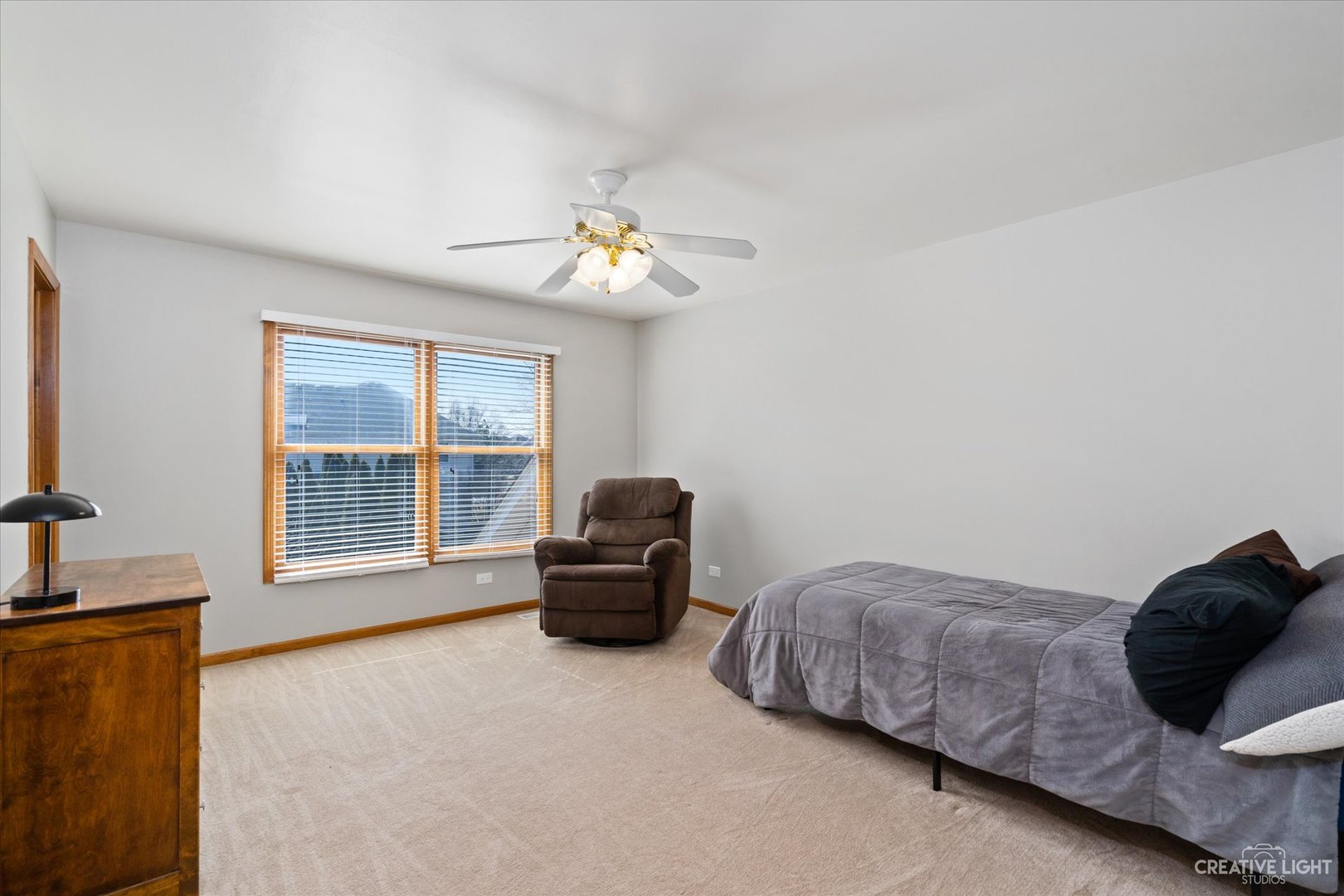 3812 Mistflower Lane Naperville, IL 60564 - Photo 23 of 49 a spacious bedroom with a bed and a chandelier