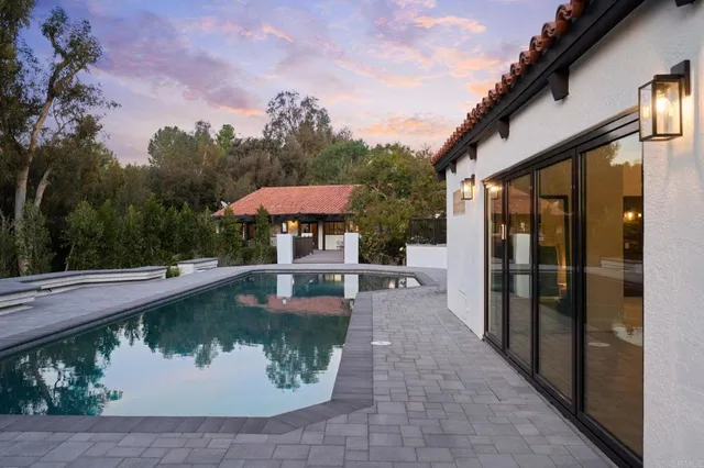a view of a lake with a patio