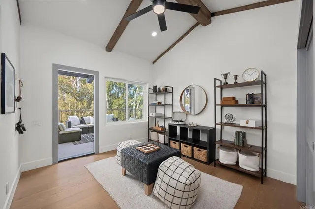 a living room with furniture a rug and a window