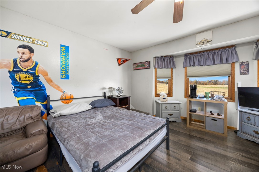 11827 Stratton Road West Salem, OH 44287 - Photo 38 of 47 Bedroom featuring dark wood-style floors and a ceiling fan