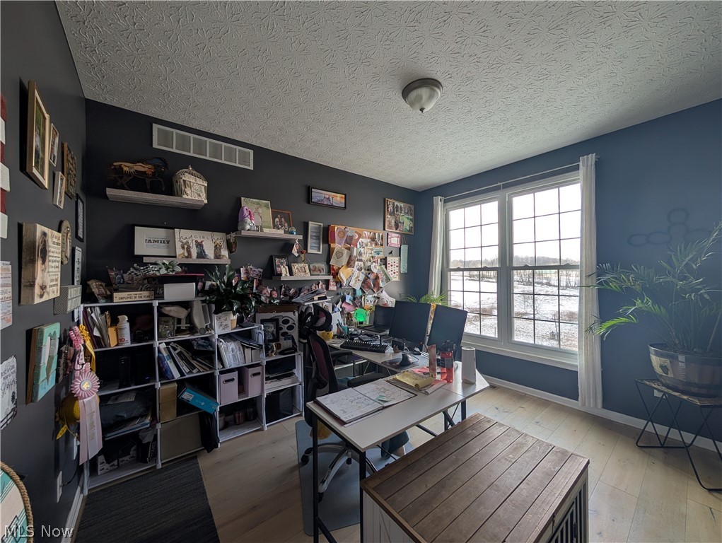 7360 Jones Road Nashport, OH 43830 - Photo 19 of 29 Home office with light wood-style flooring and a textured ceiling