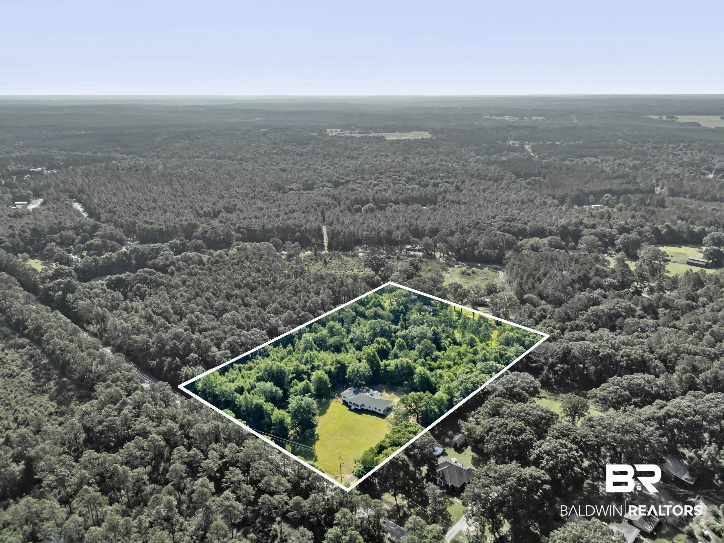 8170 Wilmer Georgetown Road Wilmer, AL 36587 - Photo 30 of 31 Expansive treed lot featuring a single-story residence with a light-colored roof