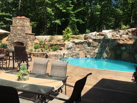 Pool with tiered water falls