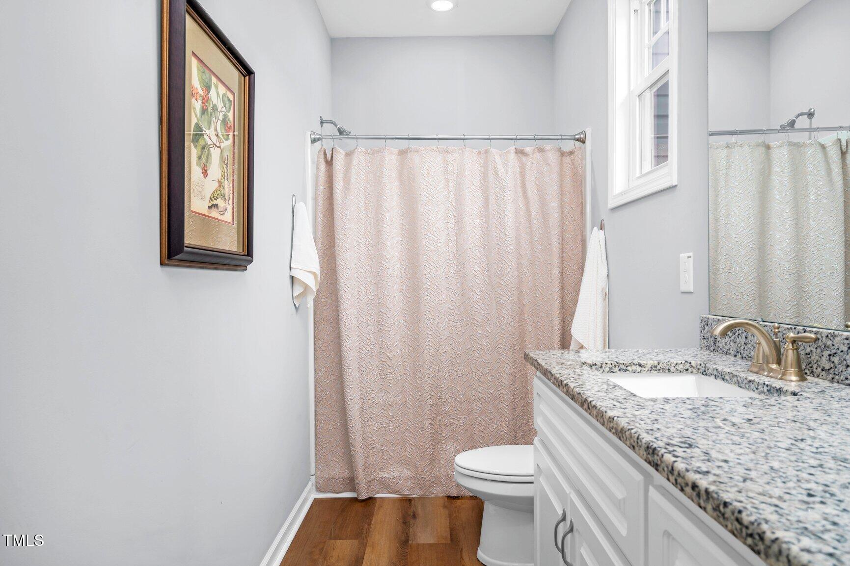 9506 South Beaver Crk Way Middlesex, NC 27557 - Photo 22 of 28 a bathroom with a granite countertop sink and a mirror