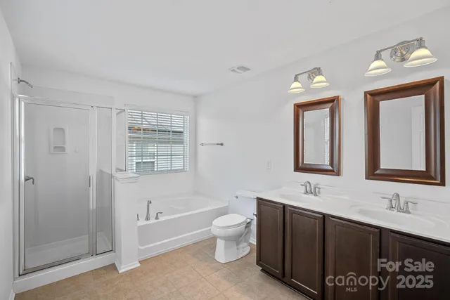 a bathroom with a double vanity sink a toilet and a bathtub