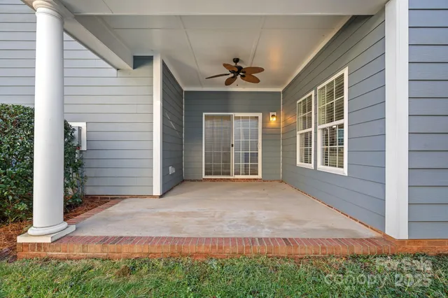 a porch with seating space