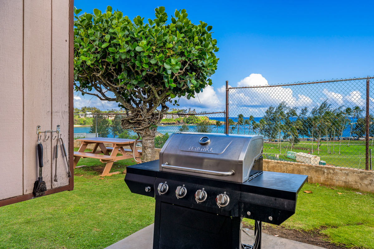 3411 Wilcox Road, Unit BV25 Lihue, HI 96766 - Photo 17 of 21 a view of a chairs and table in patio with a yard