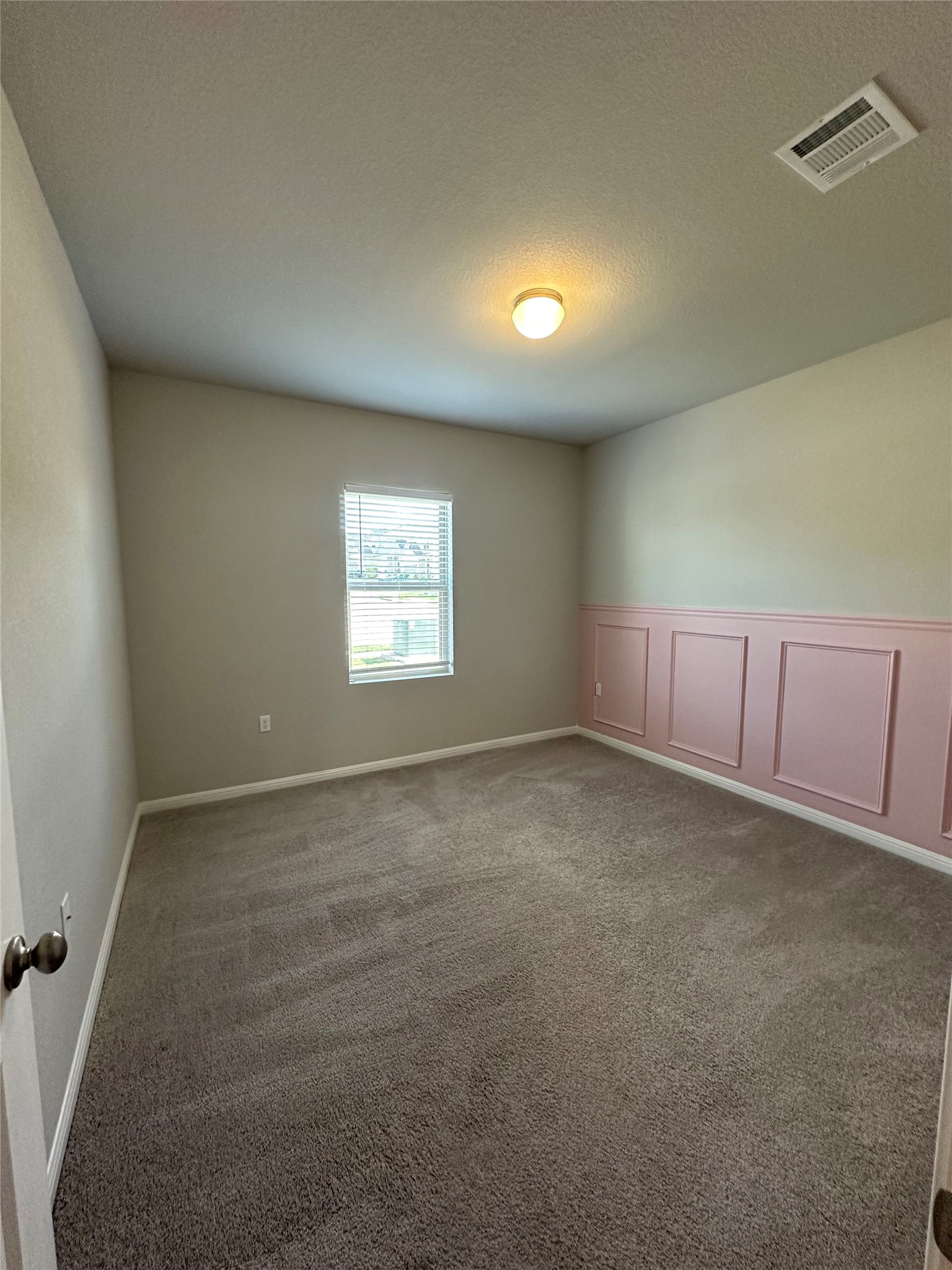 13000 Titanium Street Austin, TX 78754 - Photo 8 of 15 Wall-to-wall carpeting, window with horizontal blinds, overhead light fixture, and decorative wainscoting