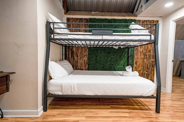 a view of a trees in a yard with large trees