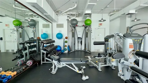 a view of a room with gym equipment