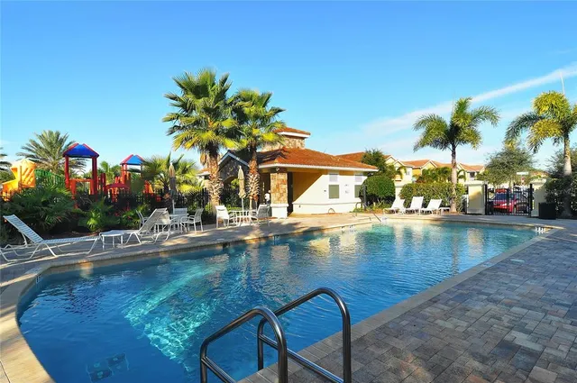 a view of a park with slide