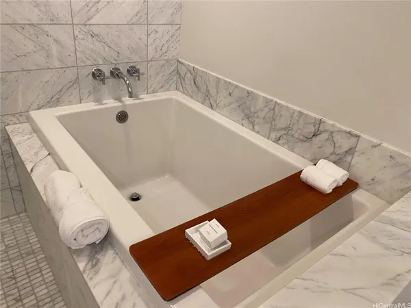 a bathroom with a bathtub