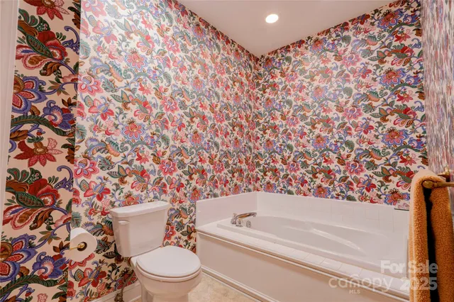 a bathroom with a toilet and a bathtub