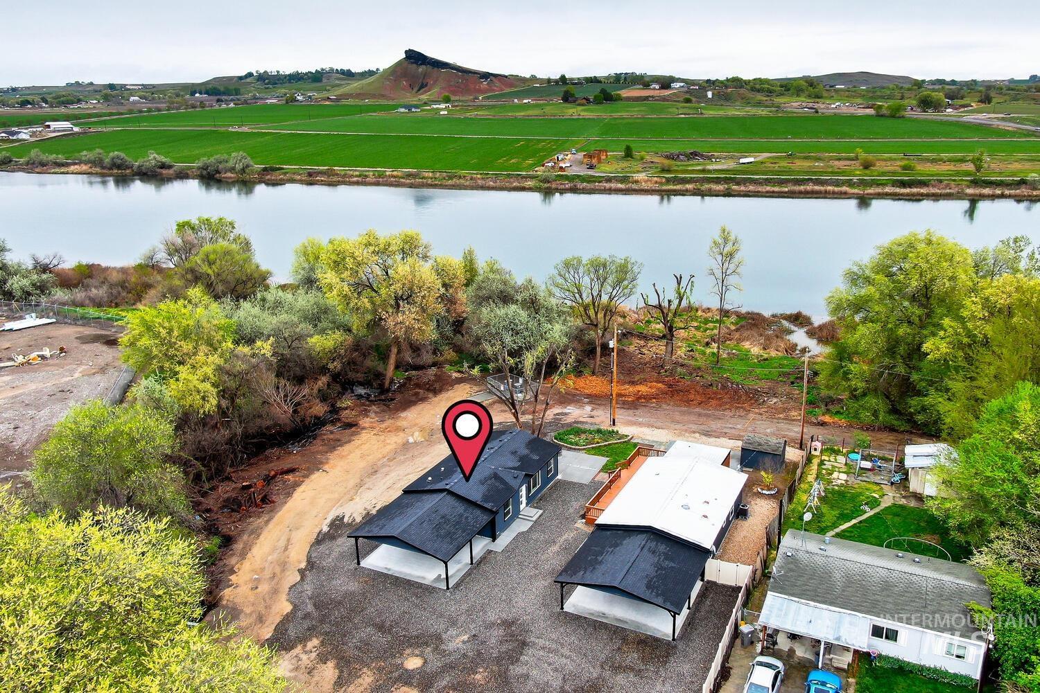 Bird's eye view of a nearby body of water