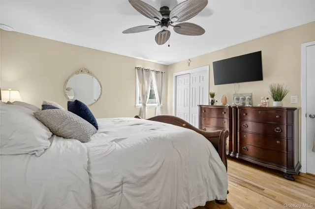 a bedroom with a bed and flat screen tv