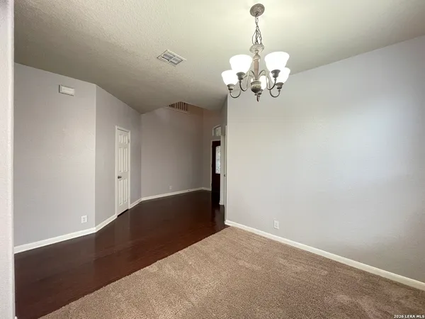 a view of a chandelier in a room