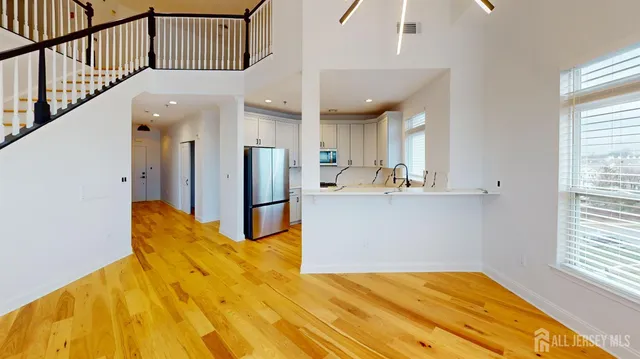 a view of a room with windows