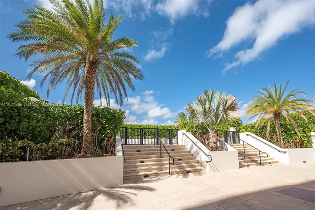 a palm tree sitting in front of a building