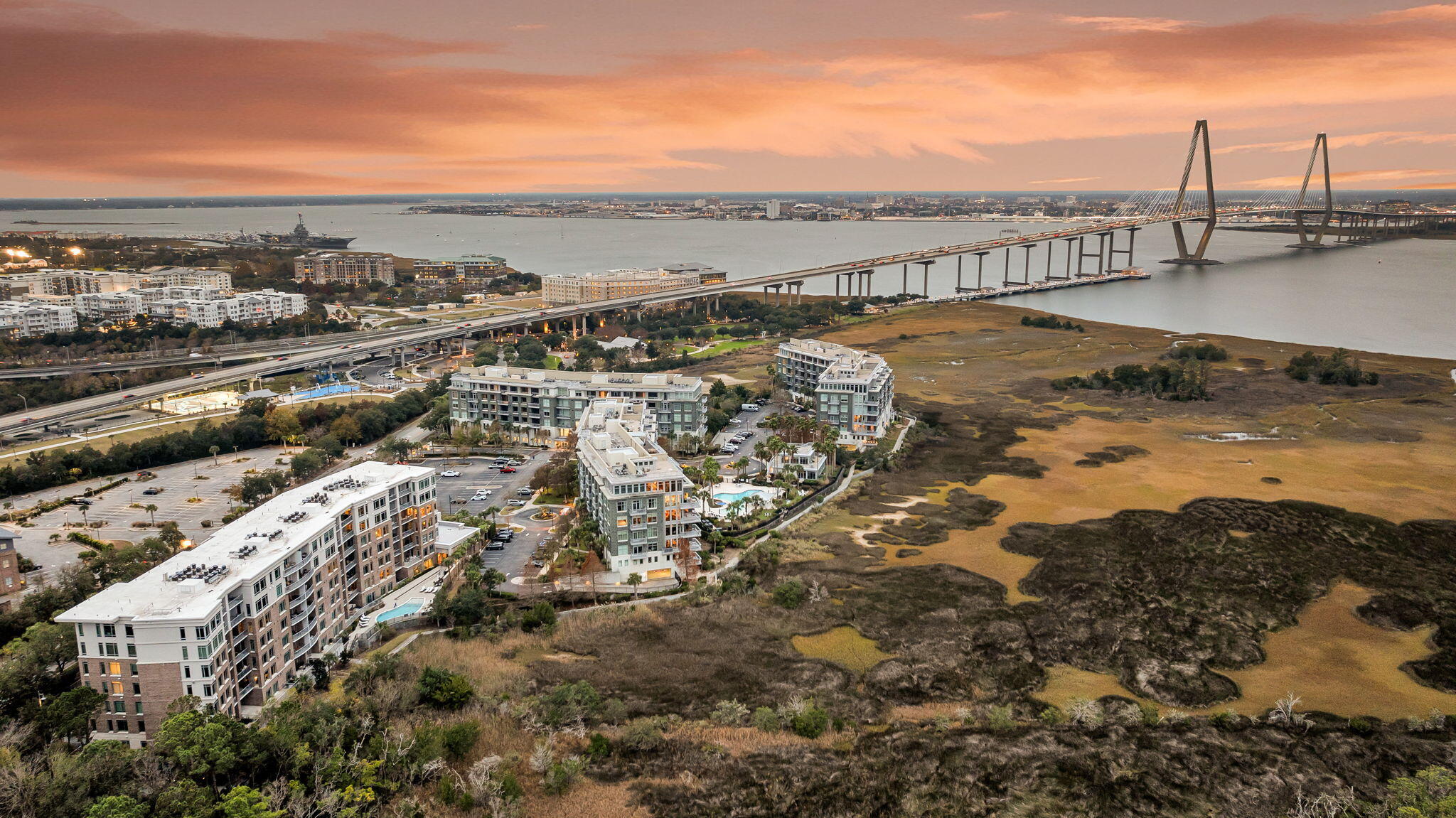 155 Wingo Way, Unit 451 Mount Pleasant, SC 29464 - Photo 44 of 50 CREM - 155 Wingo Way 451 Aerial Twilight