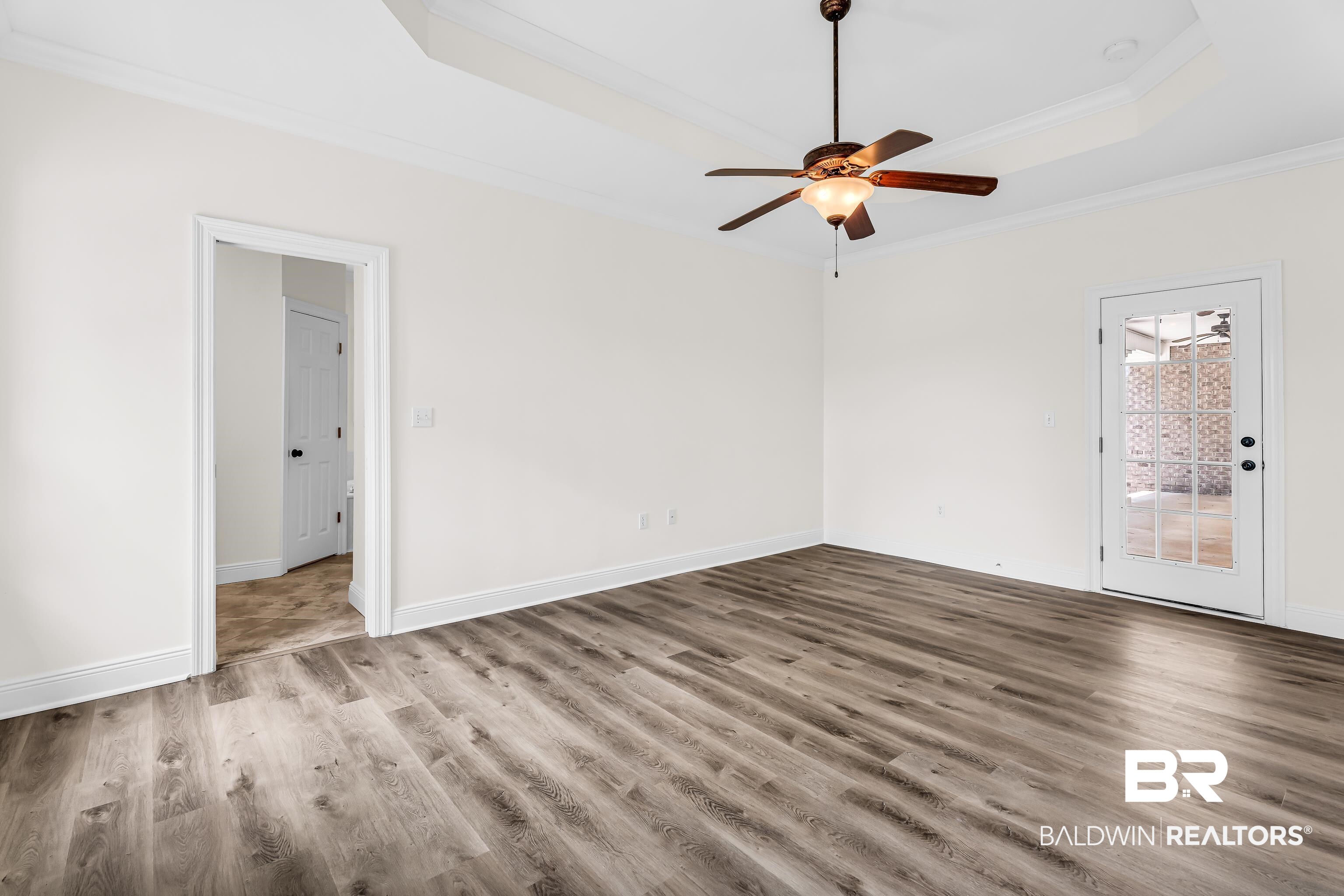 7495 Bromley Road Bay Minette, AL 36507 - Photo 21 of 31 Primary suite with tray ceiling and door to patio