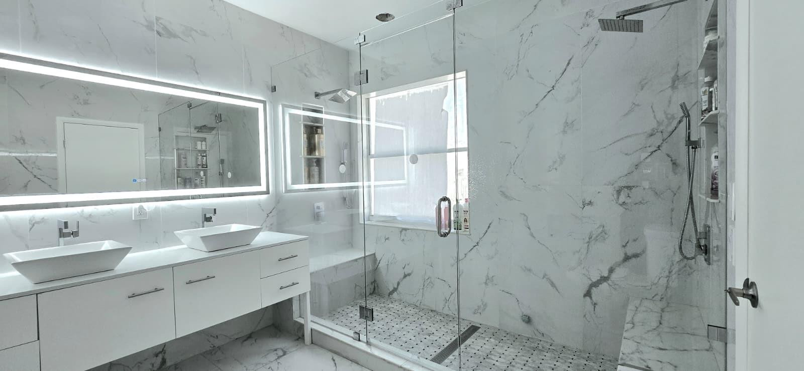 1888 Northwest 75th Way Hollywood, FL 33024 - Photo 45 of 45 a spacious bathroom with a granite countertop sink mirror and shower