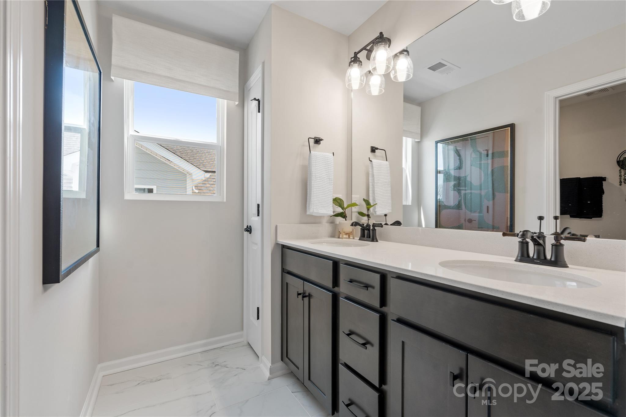 2042 Puddle Pond Road Indian Trail, NC 28079 - Photo 17 of 21 a bathroom with a double vanity sink and a mirror