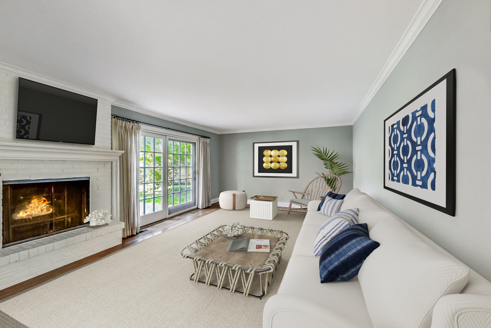 2441 Shannon Road Northbrook, IL 60062 - Photo 10 of 26 a living room with furniture a flat screen tv and a fireplace