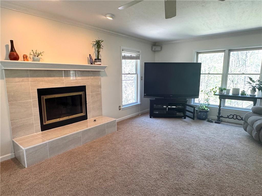 207 Oak Leaf Drive Mars, PA 16046 - Photo 11 of 40 a living room with furniture a flat screen tv and a fireplace