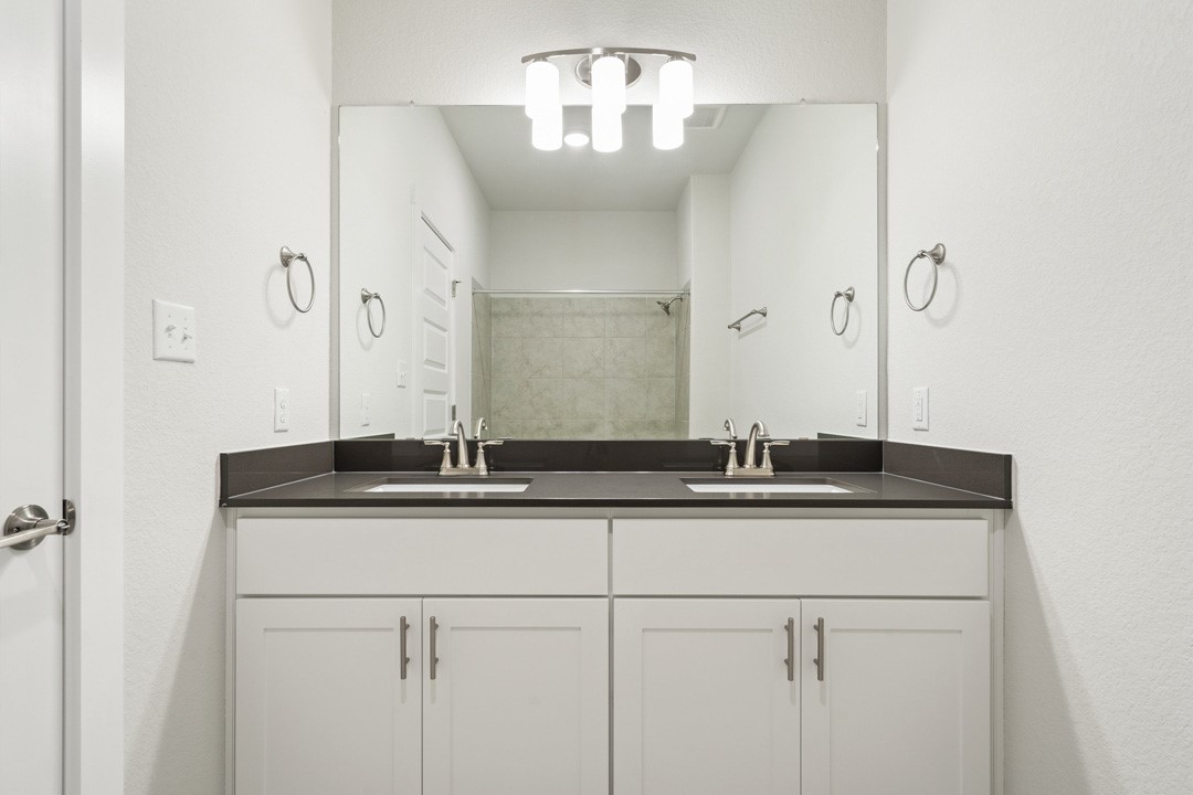 101 Old Wds Road Liberty Hill, TX 78642 - Photo 37 of 40 a bathroom with a granite countertop sink and a mirror