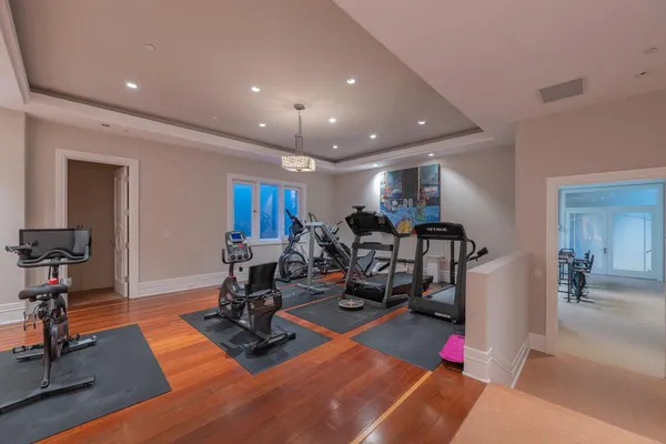 a view of a room with gym equipment
