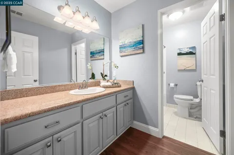 a bathroom with a sink a toilet and a mirror