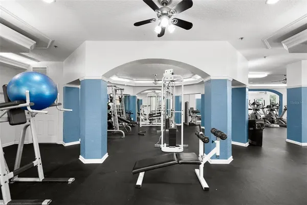 a view of a room with gym equipment