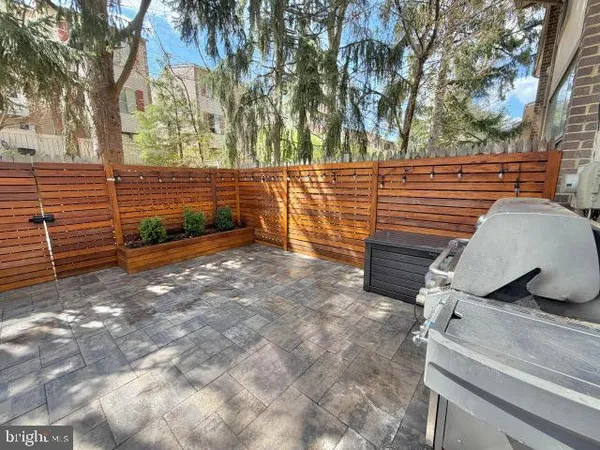 a view of a yard with an outdoor and trees